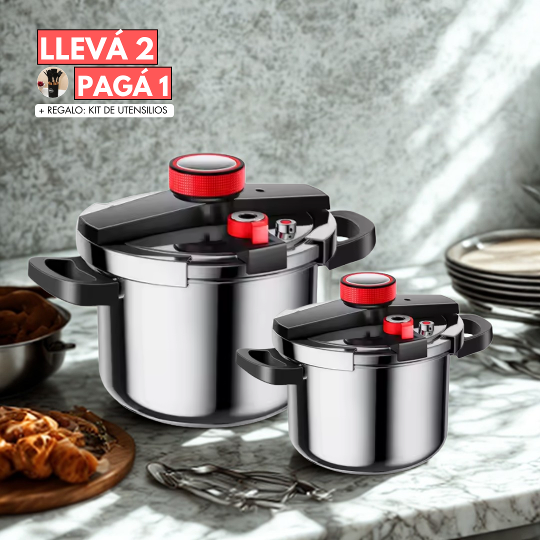 [Llevate 2 y pagá 1] MasterTurbo Olla a Presión de Acero Inoxidable + REGALO: Kit de Utensilios